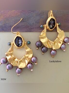 ALEXIS BITTAR • New Pearl Studded Crumpled Swinging Byzantine Drop Earrings